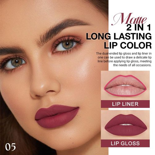 evpct 1Pcs Ruby Stoplight Red Lip Stain Paint Matte Lip Liner and Lipstick Set Long Lasting Smudge Proof labiales matte mate larga duracion listip 24 hours a prueba de agua mate 24 horas originales,05