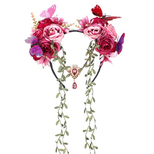 MOSTORY Purple Fairy Flower Crown - Elf Woodland Headpiece Floral Vine Headband Forest Hairband with Butterfly for Women Girls Renaissance Party Cosplay Photo Shoot