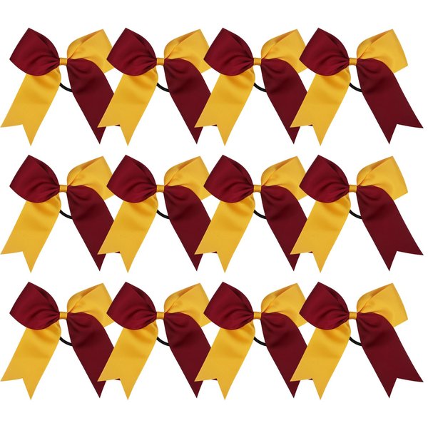 Cheer Bows 6 Inch 2 Color Ponytail Holder Hair Tie 16 Pcs Hair Bow Cheerleader Bows Hair Tie (Maroon/Gold)