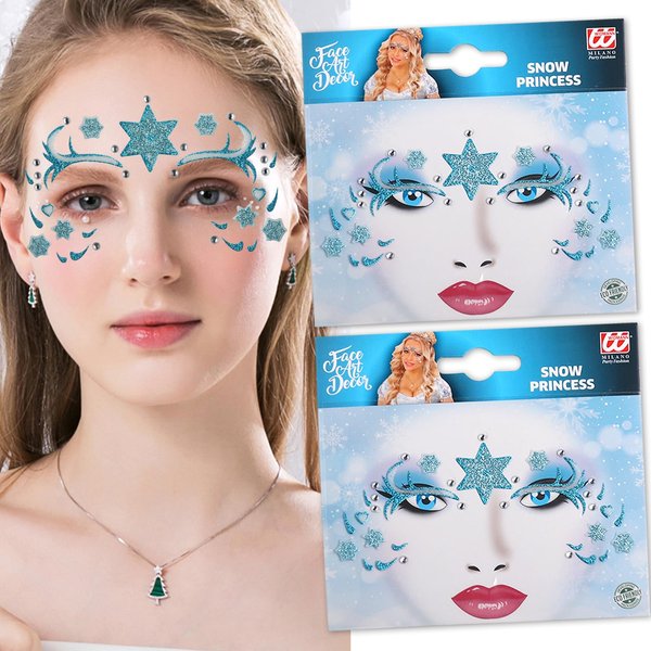 WRBAJIS Snowflake Face Tattoos Glitter Snowflake Star Temporary Tattoo Stickers Face Eyes Gems Stickers for Women Girls Christmas Makeup Halloween Party Supplies 2Pcs