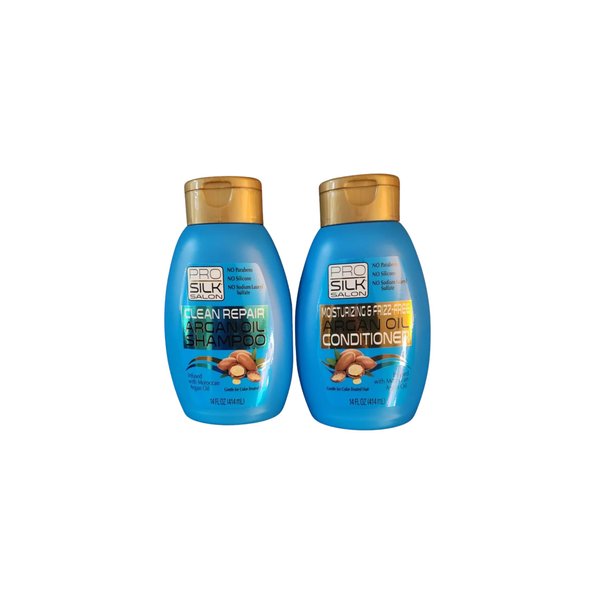 Pro Silk Salon Clean Repair Argan Oil Shampoo and Conditioner Set, 14 Fl Oz