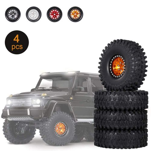 GoolRC 4PCS 1.9 Inch RC Crawler Rubber Tires with Metal Rim for 1/10 RC Rock Crawler Traxxas TRX-4 TRX-6 Axial Scx10 90046 RC4WD RC Car Parts (Golden)