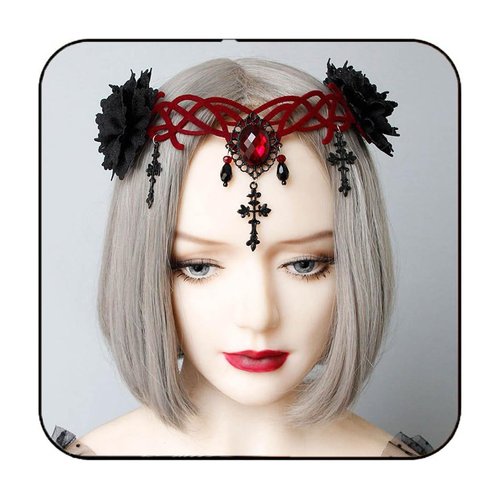 Catery Gothic Floral Headpiece Halloween Headbands Vampire Cosplay Cross Headdress Hair Clip Masq...