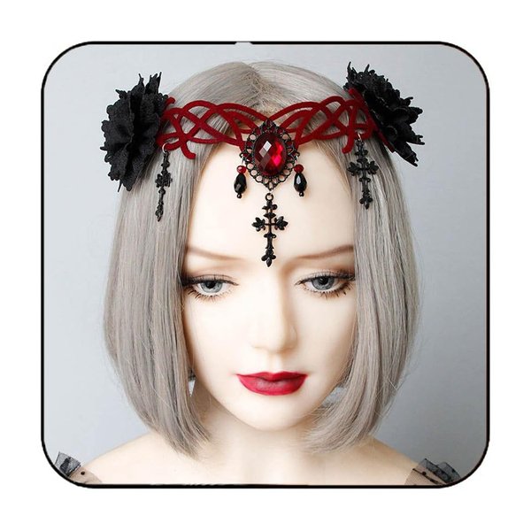 Catery Gothic Floral Headpiece Halloween Headbands Vampire Cosplay Cross Headdress Hair Clip Masquerade Cosplay Headbands for Women and Girls