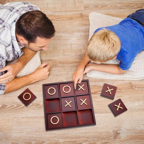 Juvale 9.5-inch Wooden Tic Tac Toe Game, Decorative Coffee Table Games for Adults and Family Activities