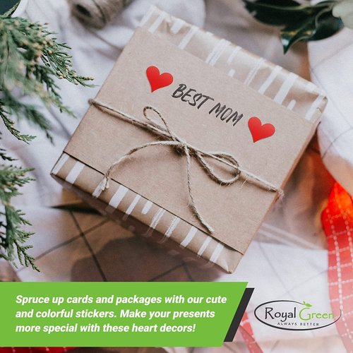 Royal Green Mini Hearts Stickers for Decoration 1/2 inch Colored Label Hearts for Arts, Crafts, Party Supplies, and Scrapbooking, 1050-Pack (Red)