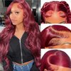 Asidow 99j Burgundy Lace Front Wigs Human Hair Body Wave 180% Density 13x4 HD Glueless lace Frontal Wigs Human Hair Pre Plucked with Baby hair Bleached Knots wigs for women 18Inch