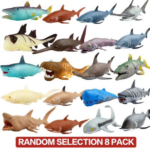 Ocean Sea Animal,8 Inch Rubber Bath Toy Set(8 Pack Random),Super Stretches Material TPR, Some Kinds Can Change Colour, ValeforToy Floating Bathtub Toy Party Shark Octopus Figure
