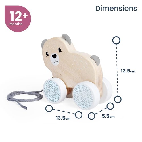 Bigjigs Toys FSC Certified Bear Pull Along Toy - Eco-Friendly Wooden Bear with Felt Ears & Tail and Grey Pull Cord, Quality Pull Along Toys for 1 Year Olds, Wooden Baby Toys