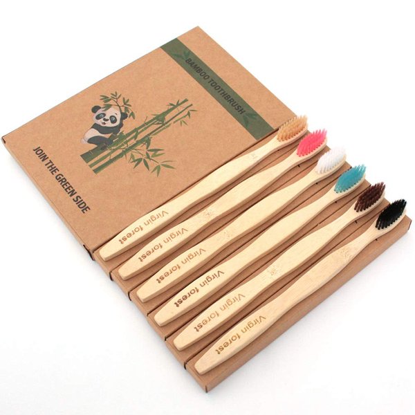 Virgin Forest Bamboo Toothbrushes, Eco-Friendly Soft Bristles Toothbrush, Biodegradable Wood Toothbrush Set of 6