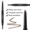 LAVONE Eyebrow Pencil - Makeup Waterproof Brow Pen with Triangular Tip, Dual-Sided Brow Brush, Precise, Fine Tip, Fills Eyebrows Creates Natural Looking Brow, with Hair Clips - Soft Brown