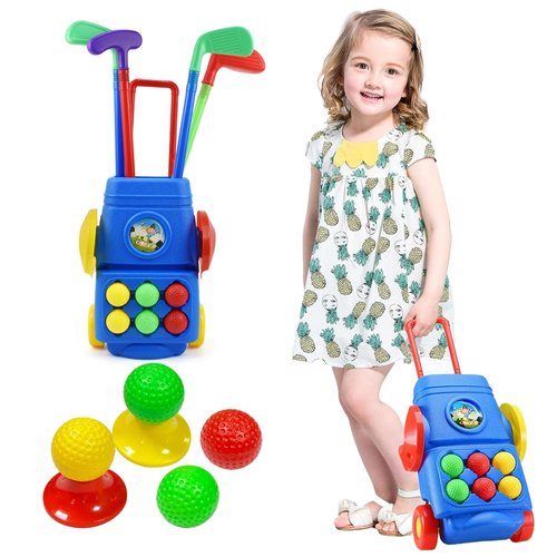 Pooravi Children's Golf Activity Set - Complete with Clubs, Bases, Holes, Flags, Golf Balls, and a Carry Bag for a Complete Golfing Experience!