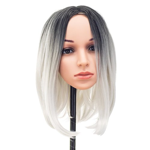 SWACC Ombre Colors Straight Short Hair Bob Wig Synthetic Colorful Cosplay Daily Party Flapper Wig for Women with Wig Cap (Grey)