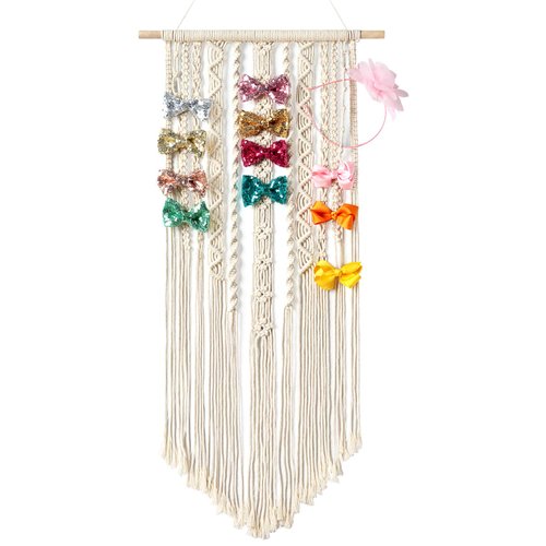 Mkono Macrame Bow Holder Hanging Hair Bow Organizer for Girls Hair Bows,Boho Wall Hair Clips Head...