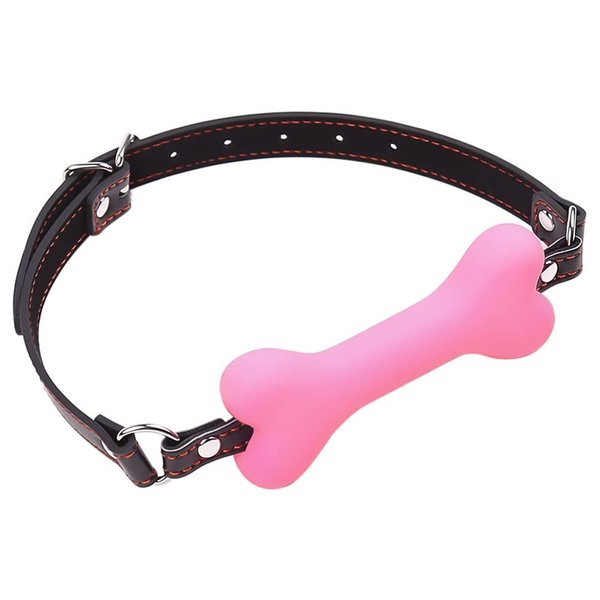 Romi Bondage Silicone Leather Dog Bones Gag Mouth Pet Bone Bite Ball Gag BDSM Fetish Slave Restraints Sex Toys  (Pink)