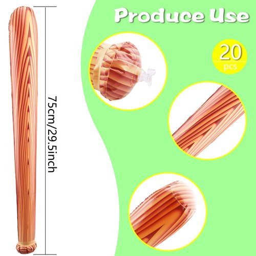 Sonarun 24 Pack 31.5 inch Inflatable Baseball Bat Wood Pattern Blow up Baseball Bat Inflates for Pool Summer Beach Carnival Birthday Baseball Party Favors