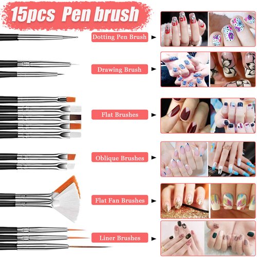 JOYJULY Nail Art Design Tools, 3D Nail Art Decorations Kit with Nail Art Brushes Dotting Tools Holographic Nail Art Stickers Nail Foil Tape Strips and Nails Art Rhinestones and Pick-Up Tweezers