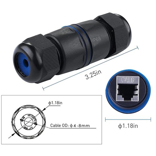 Tedgetal Waterproof RJ45 Connector 2 Pack IP68 Cat6/Cat5E/Cat5 Coupler Shielded for Outdoor Ethernet LAN Cable Extender Female to Female
