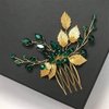 JWICOS Leaves Crystal Bride Wedding Hair Comb Hair Accessories with Beaded Bridal Hair Accessories for Brides and Bridesmaids (Gold Green)