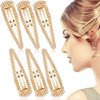 6 Pieces Rhinestone Snap Hair Clips 4 Inch Hair Barrettes Hairpins Crystal Metal Hair Clips for Women Girls Wedding Hair Accessories (Gold)