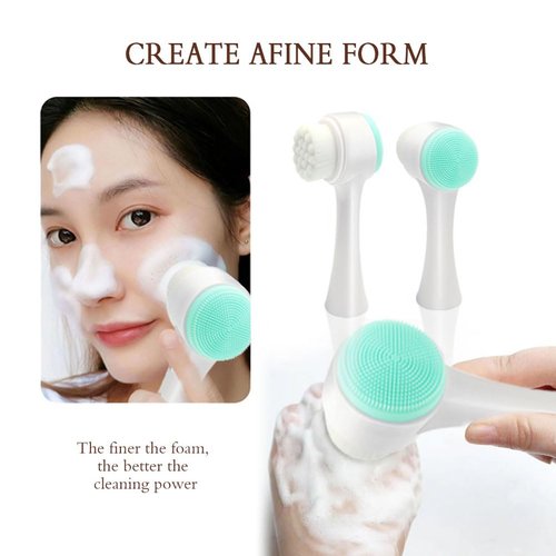 Face Washing Set, Manual Facial Cleansing Brush, 2-in-1 Skin Care face Brush, Silicone Facial Scrubber,Equipped with Headbands, Wrist Band, Facial Mask Brush and Powder Puff（Blue 6pcs）