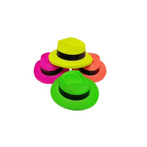 Party Hats, Neon Color Plastic Gangster Fedora Party Hats (24 Gangster Hats)