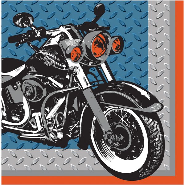 Creative Converting 16 Count 2 Ply Cycle Shop Beverage Napkins, Silver/Blue/Orange