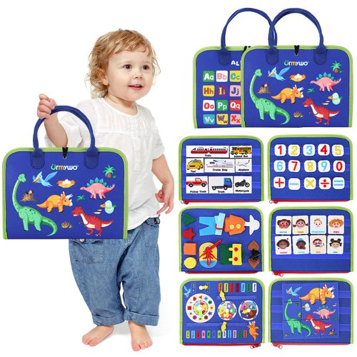 Busy Board for Toddlers Boys Girls Montessori Toys for 1 2 3 4 Year Old, Busy Book Preschool Learning Activities with Alphabet Number, Animal Travel Toys Birthday Gifts for Plane Car Motor Skills