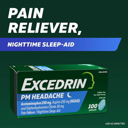 Excedrin PM Pain Reliever and Nighttime Sleep-Aid Caplets for Headache Relief – 24 Count