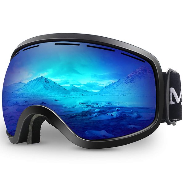 Juli Ski Goggles, Skiing Skating Snowboarding Goggles with Anti-Fog UV Protection M3(Black Frame/7.9% VLT Blue Len)