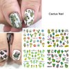 Cactus Nail Stickers Spring Water Transfer Nail Art Stickers Decal Flower Nail Decals for Acrylic Nail Green Cactus Flower Leaf Nail Design Nail Decoration for Women Girls Nail Supplies 12pcs