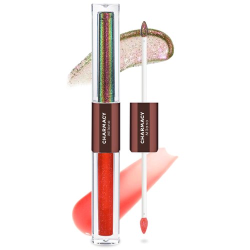 CHARMACY 2 In 1 Multichrome Moisturizing Lip Gloss, Double Head Liquid Lipstick, Mirror Waterproof Long Lasting No Fading Lip Balm, Hydrating Lip Plumper Waterlight Glossy Makeup #03