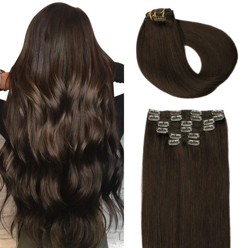 SURNEL Clip in Hair Extensions Real Human Hair 6pcs 20inch 120g Dark Brown Human Hair Clip in Extensions Double Drawn(#2,20'')