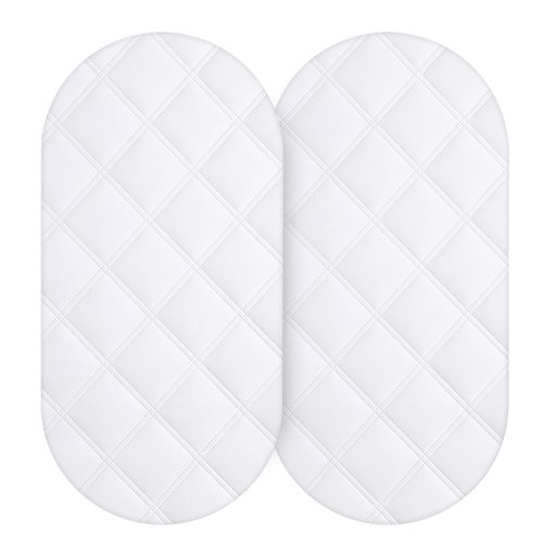Yoofoss Waterproof Bassinet Mattress Pad Cover 2 Pack Fit for Hourglass/Oval Bassinet Mattress, Baby Bassinet Mattress Protector for Boys and Girls 32X16in White