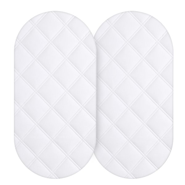 Yoofoss Waterproof Bassinet Mattress Pad Cover 2 Pack Fit for Hourglass/Oval Bassinet Mattress, Baby Bassinet Mattress Protector for Boys and Girls 32X16in White