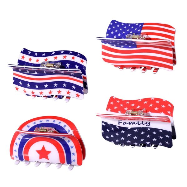 vokone Hair Clip, Set of 4 USA Flag Star Claw Clips for Women's Thick Hair, 4th of July, Memorial Day, Election Day, Veteran's Day
