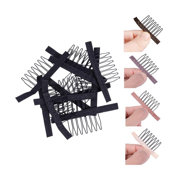 YANTAISIYU 50 pcs/lot Wig Combs for Making Wig Caps 7-teeth Wig Clips Steel Teeth with Cloth Wig Combs for Hairpiece Caps Wig Accessories Tools Wig Clips for Wig (Black)