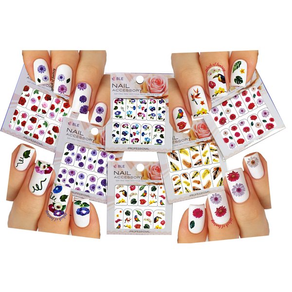 Flowers Birds & Feather Nail Art Water Slide Tattoo Decals, Pack of 6