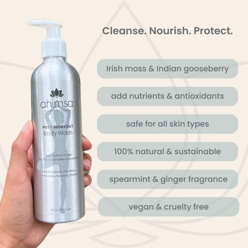 Ahimsa Body Wash | Irish Moss | Indian Gooseberry | Antioxidants | Natural Ingredients | Gentle | Sustainable Pckg | Spearmint & Ginger | Vegan & Cruelty Free | Spa Like Luxury