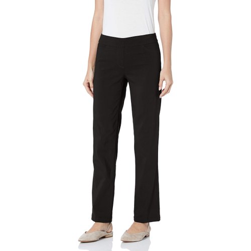SLIM-SATION Women's Wide Band Pull-On Relaxed Leg Pant with Tummy Control, 6, Black