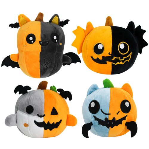 RBQXNW 4PCS Halloween Pumpkin Bat Plush Toy Set – Cute and Soft Halloween Decorations for Kids and Adults