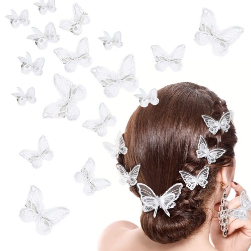 18 Pieces Butterfly Hair Clip Halloween Lace Hair Bows Embroidery Butterfly Hair Pins Hair Accessories for Halloween Cosplaying Women Girls Teens, 2 Sizes (White)