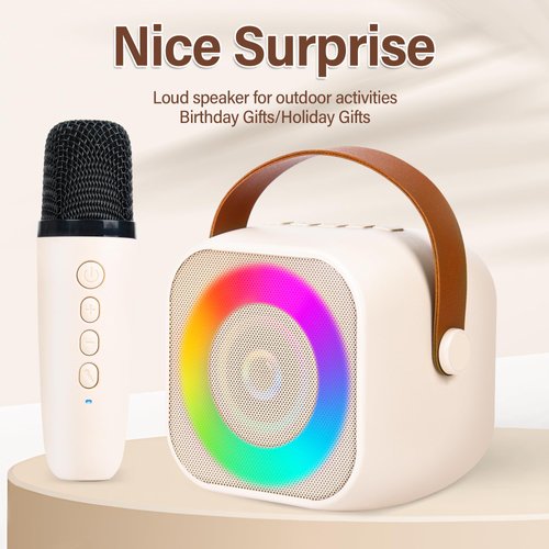 Toys Karaoke Microphone Machine for Kids, 4-12 Years Old Birthday Gifts for Girls, Karaoke Toys Gifts for Girls Boys Age 6, 7, 8, 9, 10, 12 +Year Old Portable Bluetooth Singing Mic Speaker-Beige