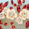 Rumtock White Flower Red Rhinestones Hair Comb for Wedding Brides Women Hair Piece Jewelry Handmade Boho Hair Accessories (Red)