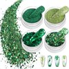 Allstarry Nail Glitter 4 Colors Shamrock Green Holographic Glitter Iridescent Chunky Nail Flakes Hexagon Face Sequins Sparkly Fine Powder for Spring St. Patrick's Day Manicure DIY Gel Polish Crafts