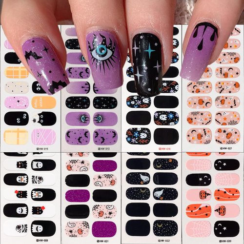 8Sheets Halloween Gel Nail Stickers Cute Pumpkins Ghost Nail Polish Stickers Pumpkins Spider Nail...