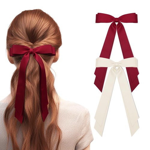 2Pcs Silky Satin Hair Bows for Women Hair Clip Hair Ribbon Ponytail Holder Accessories Slides Met...