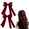 Red Hair Ribbons Bows Clips for Women Bow Barrettes for Girls Red Ribbon Hair Accessories Double Layer Long Tail Bows Hair Clips Womens Hair Pins Decorative Hair Bow Clips for Women Bulk 2pcs