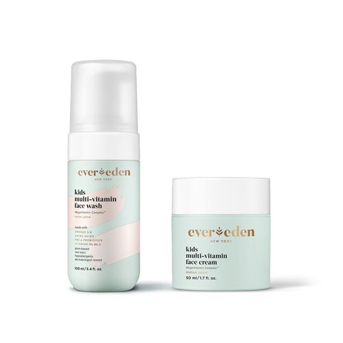 Evereden Kids Happy Face Duo (Melon Juice) - Multi-Vitamin Kids Face Wash & Kids Face Cream Set - Clean & Vegan Skin Care for Kids 3+ - Moisturizing, Nourishing, & Protective Kids Skin Care Set