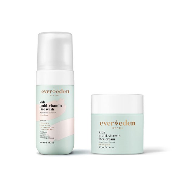 Evereden Kids Happy Face Duo (Melon Juice) - Multi-Vitamin Kids Face Wash & Kids Face Cream Set - Clean & Vegan Skin Care for Kids 3+ - Moisturizing, Nourishing, & Protective Kids Skin Care Set
